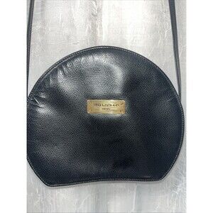TED LAPIDUS Vintage Black Textured Leather Shoulder Crossbody Bag  Leather Trim